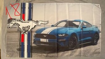 18 - Banner - vlajka Ford Mustang - modrý 2020 + logo 90x150