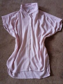 Ružová pásikavá košeľa s krátkym rukávom XS