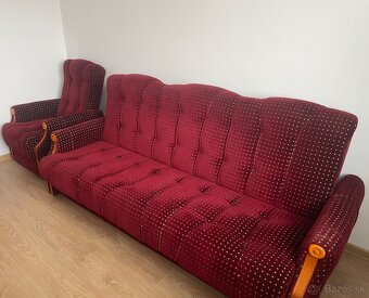 Tmavočervená sedačka s kreslom - 1