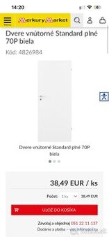 Dvere interiérové pravé 70 plné nové