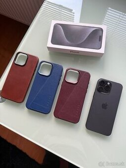iPhone 15 Pro Max 256GB black titanium + 3x kožené kryty