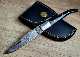 kapesní Damaškový nôž typu LAGUIOLE s koženým pouzdrem, - 1