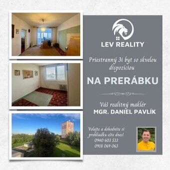 Priestranný 3i byt so skvelou dispozíciou na prerábku