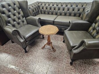 CHESTERFIELD ŠTÝL 3+2xUŠÁK,NOVÁ KOŽENÁ SEDAČKA