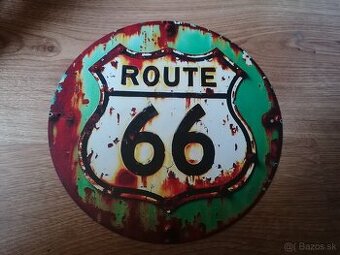 Plechová guľatá tabuľa Route 66