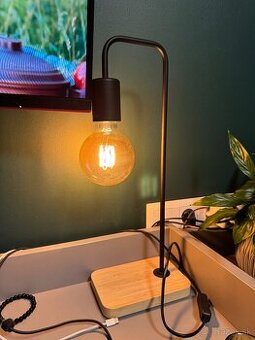 Stolová lampa, čierna/bambus