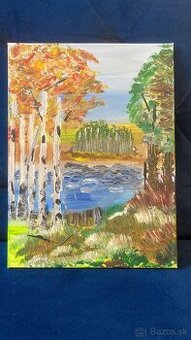 Lesnatá krajinka originál akrylový obraz 30x40cm