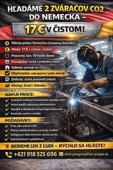 HĽADÁME 2 ZVÁRAČOV CO2 DO NEMECKA – 17€ V ČISTOM TPP