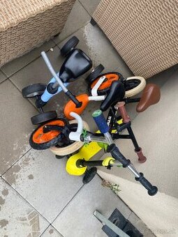 3 odrážadlá a decathlon kolobežka
