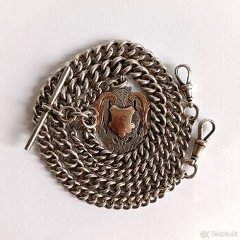 Masívna starožitná strieborná reťaz na vreckové hodinky s pr