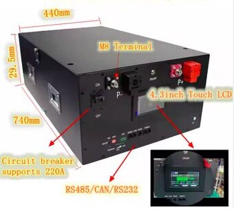 48V LiFePO₄ batéria 280Ah v boxe – Hithium články, LCD, BMS,