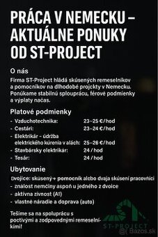 🇩🇪 PRÁCA V NEMECKU – AKTUÁLNE PONUKY OD ST-PROJECT 🇩🇪