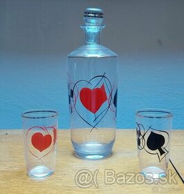 Karafa s dvomi pohárikmi - jemné sklo, ručne maľované