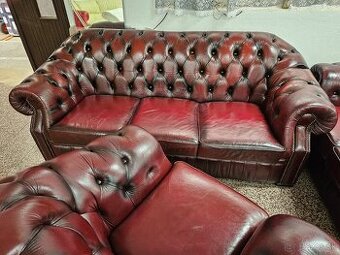 CHESTERFIELD ŠTÝL,KOŽENÁ SEDAČKA 3+3+1