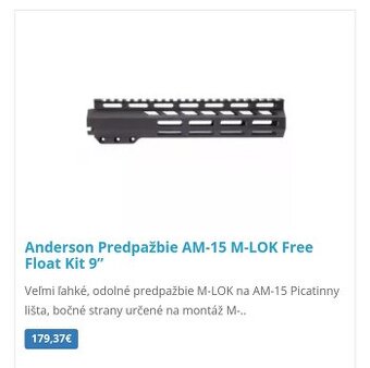 Predám uplne nové Anderson predpažbie AM-15 M-LOK Free Float