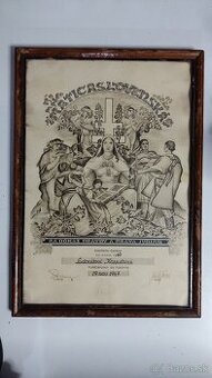 MARTIN BENKA-MATICA SLIVENSKA LITOGRAFIA ČLENSKÝ DIPLOM