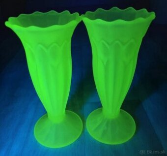 Párové vázy Uránové sklo Art Deco