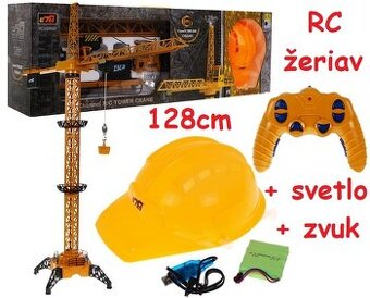 Žeriav na diaľkové,  zvuk+svetlo  128cm + prilba