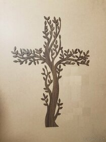 Drevená dekorácie - kríž - strom života v tvare kríža