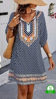 Dámske tunikové šaty nové XL zelené z ružovým výstrihom