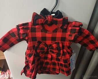 Bodi šaty (karo) s čelenkou - Set na Vianočné fotenie