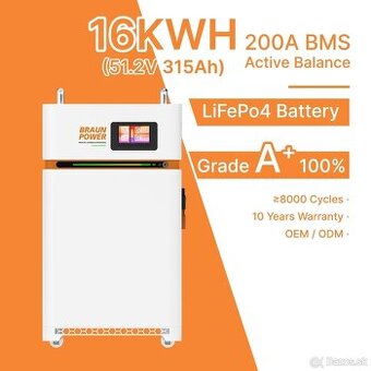 Solárna batéria,úložisko LiFePO4,16 kWh,8000+cyklov,51,2V