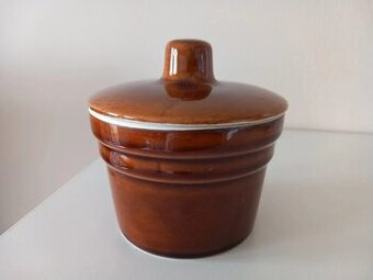 Stará ťažšia keramická dóza s vekom 11,5x11,5 cm
