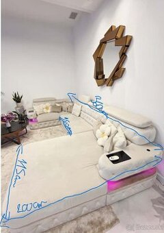 Luxusná rohová sedačka s LED osvetlením, elektrickým výsuvom - 1