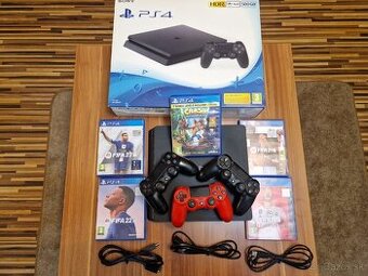 PS4 Slim 500 GB + 3x originál ovládače + 5 hier 🔥