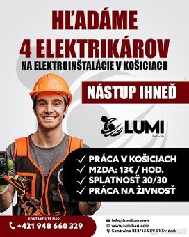 HĽADÁME 4 ELEKTRIKÁROV