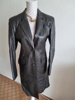 tmavohnedý kožený kabát veľ. 36/38 - 1