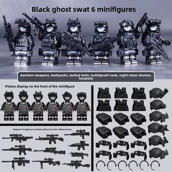 SWAT 6 ks sada vojakou-cierny, alebo pieskovy