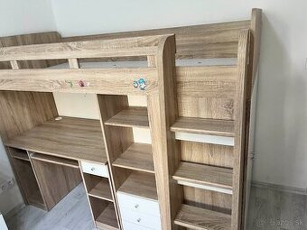 2x Detská poschodová posteľ so skrinkou a stolom