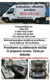 Požičovňa Prenájom dodávky