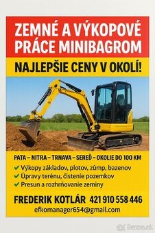 🏗️ Zemné a výkopové práce minibagrom – Pata, Nitra, Trnava,