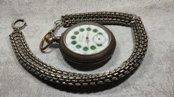 Velké dvouplášťové kapesní hodinky Régulatéur + retez