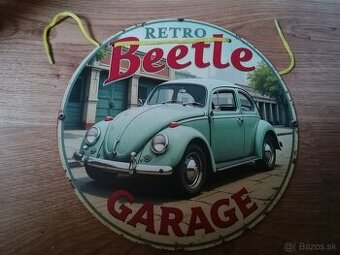 Drevená guľatá tabuľa VW Beetle- chrobák