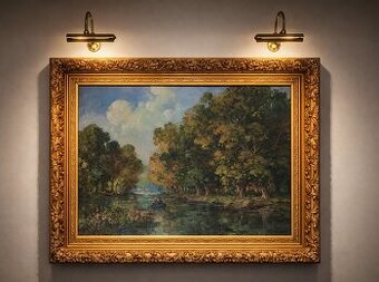 Obraz v hrubom drevenom ráme olej na plátne signovany