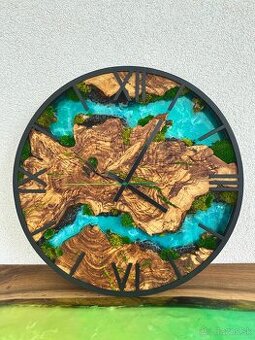 Machove hodiny , Machové hodiny , Drevené hodiny s epoxidom