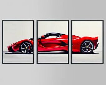 trojdielny obraz športového auta na plátne - 50x70cm