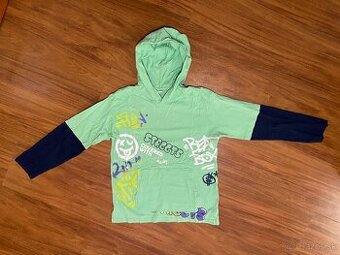Zelené tričko s kapucňou, veľ. 140-146 cm