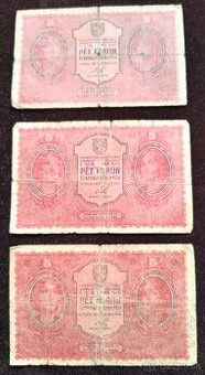 ČESKOSLOVENSKÉ BANKOVKY: PRVÁ REPUBLIKA-5-KORÚN-1919.