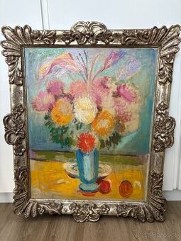 Exkluzívny starožitný obraz – Kytica vo váze – Mohutný blond