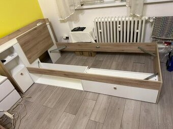 Jednolôžková posteľ Stora 90x190/200 - biela/dub