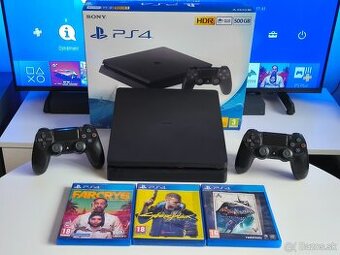 PS4 PLAYSTATION 4 SLIM + 2X OVLADAC + HRY