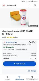 Mineralna izolacia ursa 50mm.