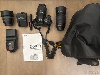 NIKON D5100 + 3 objektivy + prislusenstvo