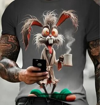 PÁNSKE TRIČKO XXL S 3D POTLAČOU BUNNY COFFEE