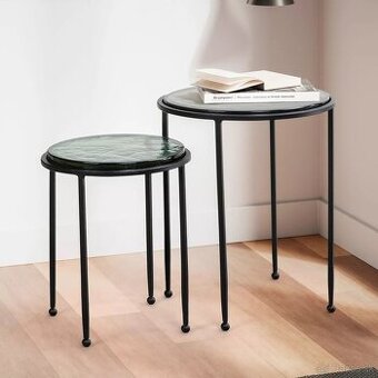 Súprava 2 stolíkov kov - sklo