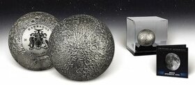 MOON SPHERICAL 3D Planet 3 Oz Silver Coin